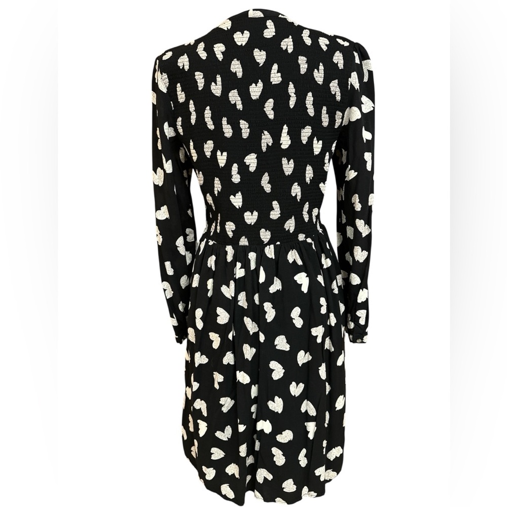 Anthropologie Maeve Banet Smocked Heart Ruched Dress Longsleeve Fit & Flare S - Picture 2 of 7